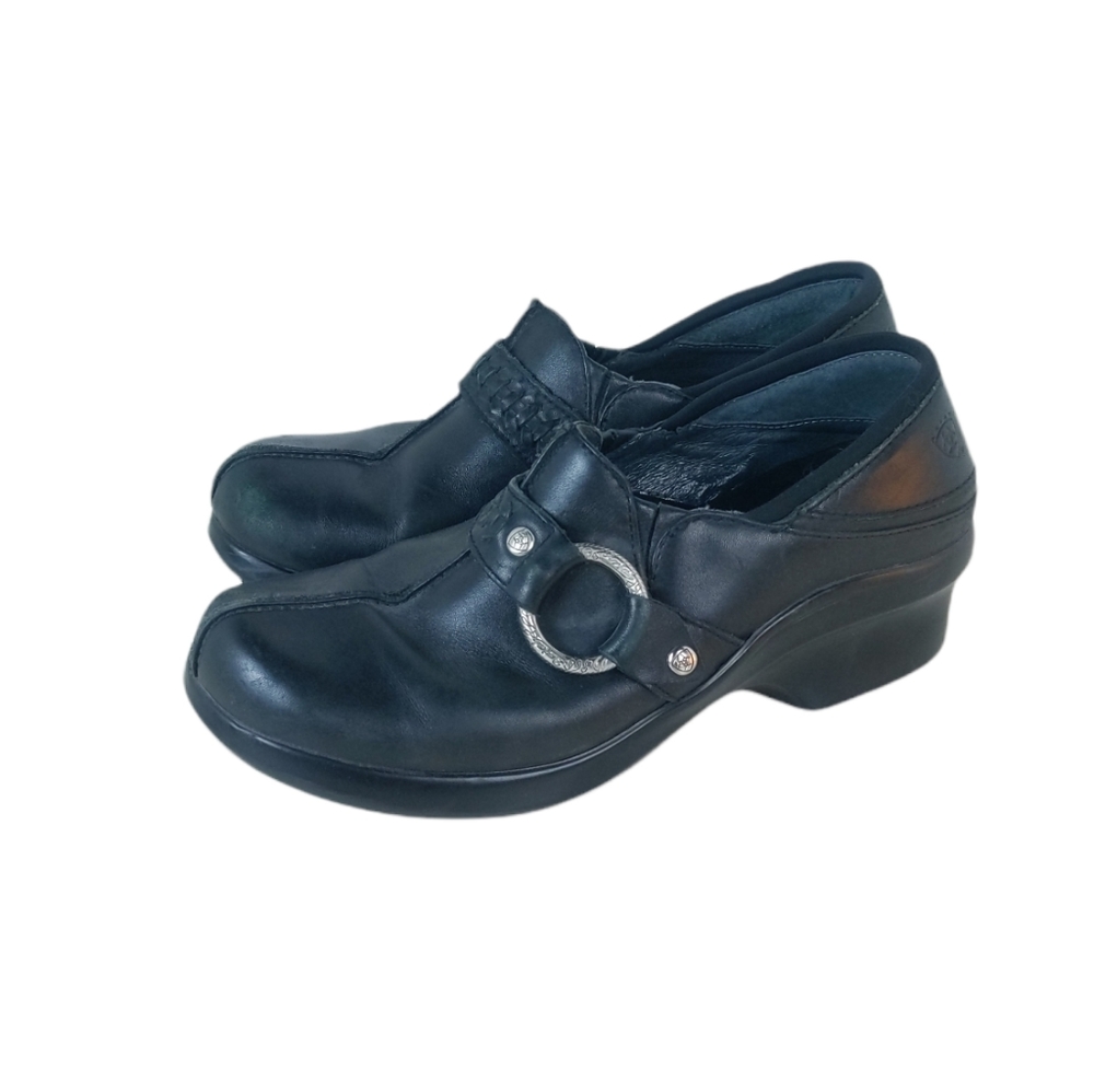 Ariat Women Black Leather Silver Ring Clog, 7.5